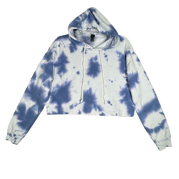 Wild Fable Shirt Women Large Blue White Tie Dye Crop Hoodie Casual Athleisure - Picture 1 of 7